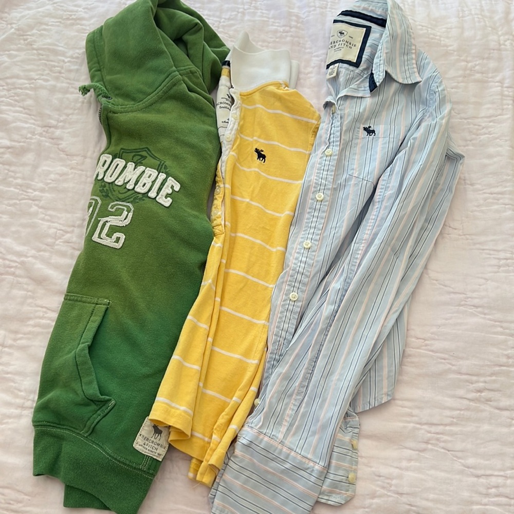 Three Abercrombie & Fitch tops: hoodie, shirt and polo shirt, size S